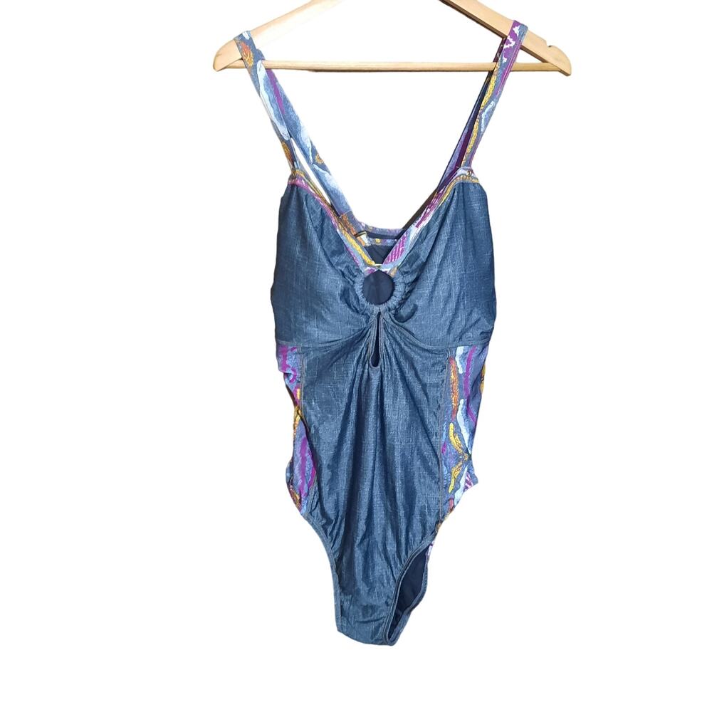 COOGI Womens Tribal Denim Design One Piece Swimsuit Adustable Straps Size 3X